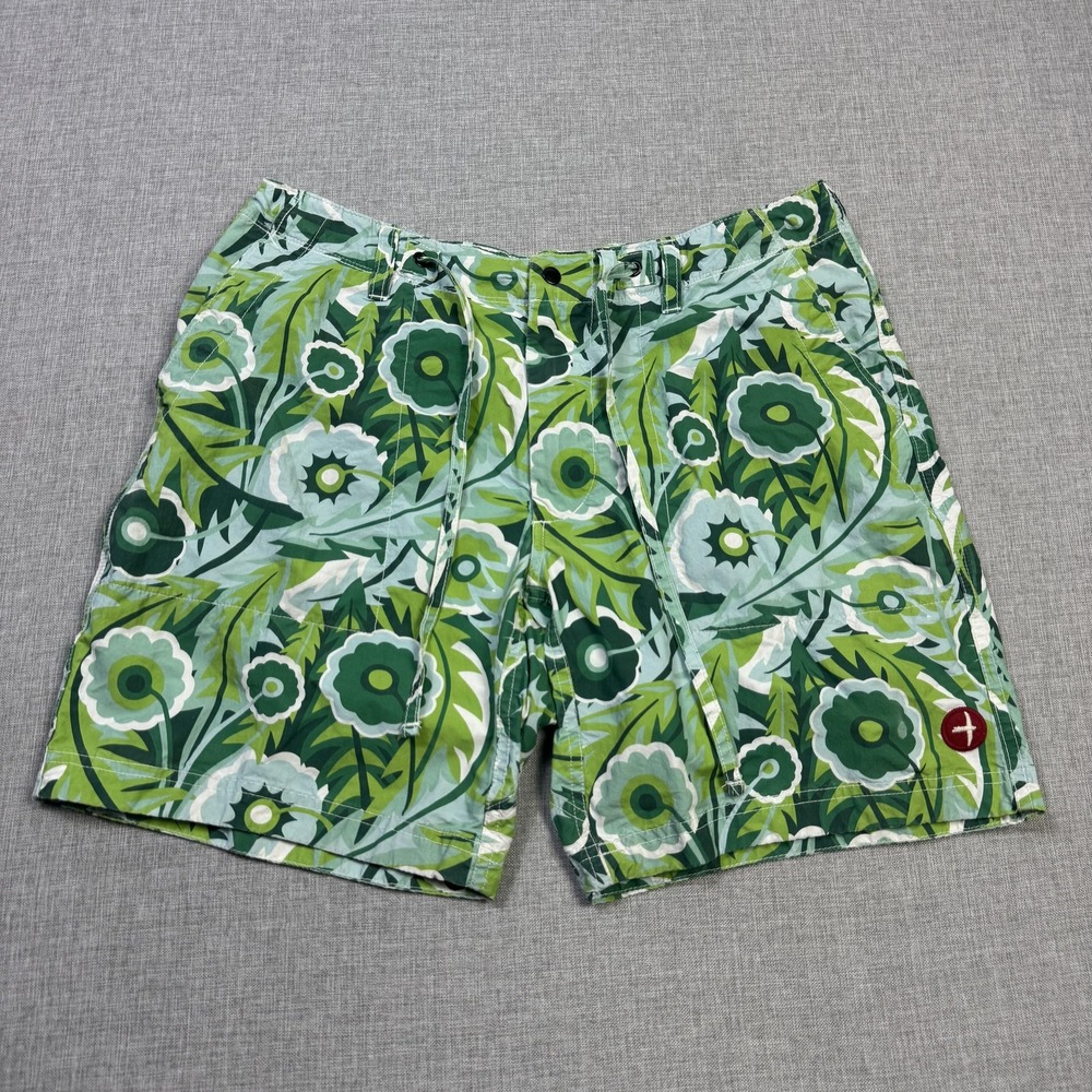 Relwen Paddle Hybrid Floral Shorts Mens 32 Green Drawstring 7" Inseam Outdoor